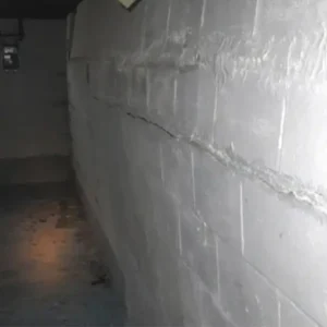 A bowing wall in a Milwaukee, WI area basement