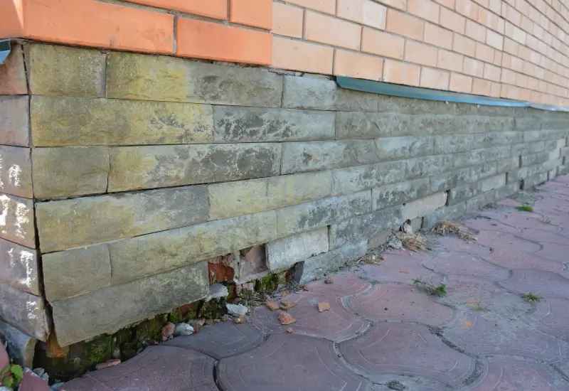 A foundation's crumbling exterior on a home in Oregon, WI