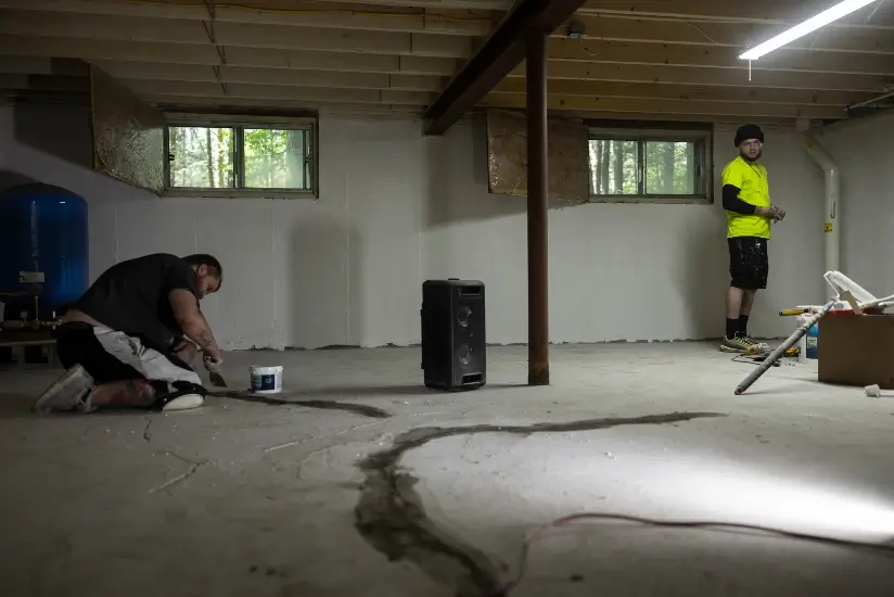Everdry experts waterproofing a basement in Milton, WI
